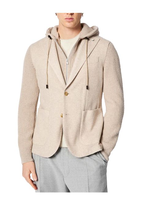 Giacca L.B.M. 1911 uomo 282655701 Beige cappuccio removibile in maglia a costa larga e le maniche coordinate impuntura AMF vestibilità Fly L.B.M. 1911 | Giacche | 2826557013